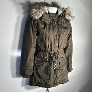 Falls Creek SZ L Green Water Resistant Parka Jacket Sherpa Hooded Utility Warm